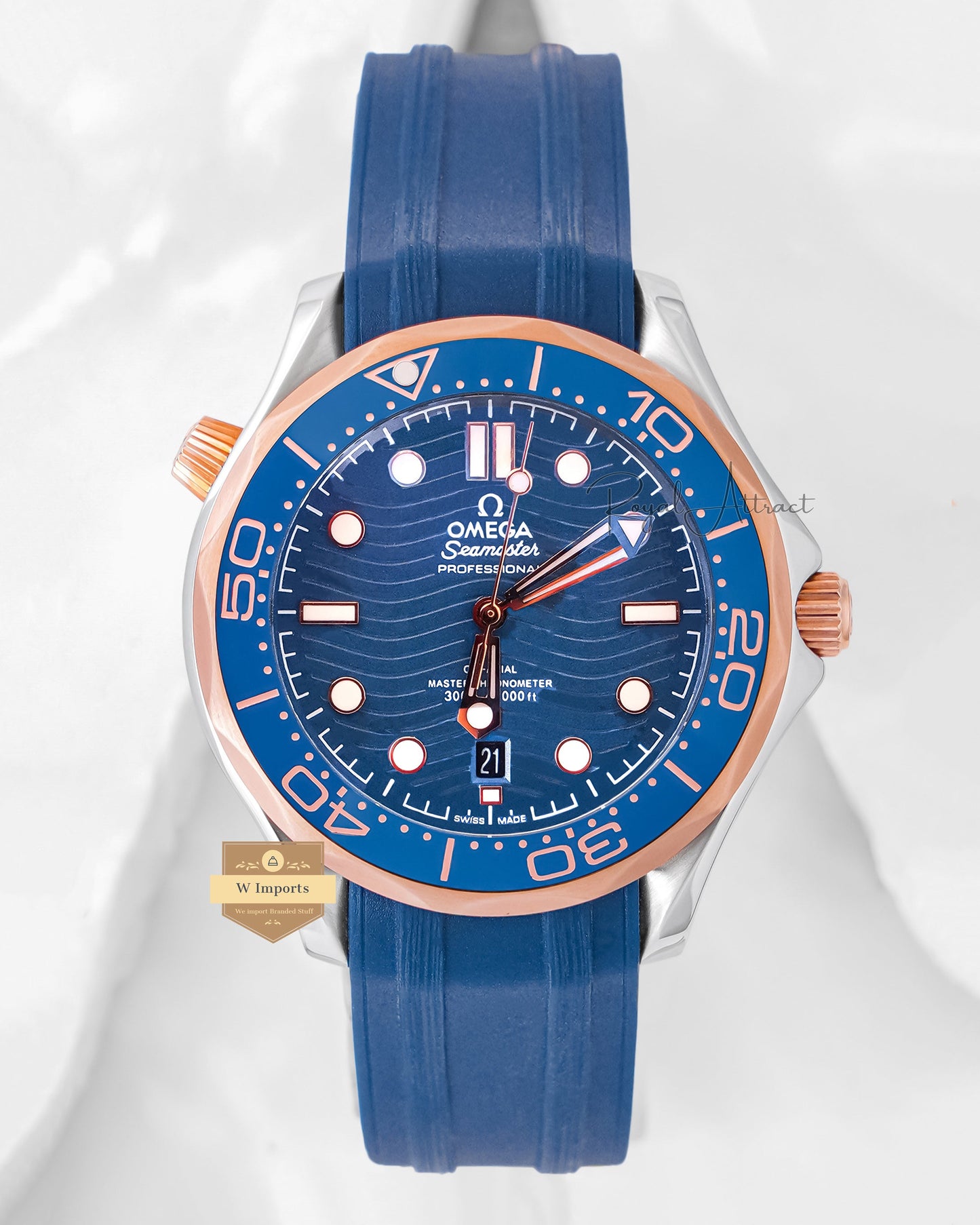 Latest Collection Two Tone Case With Blue Dial & Rubber Strap For Men