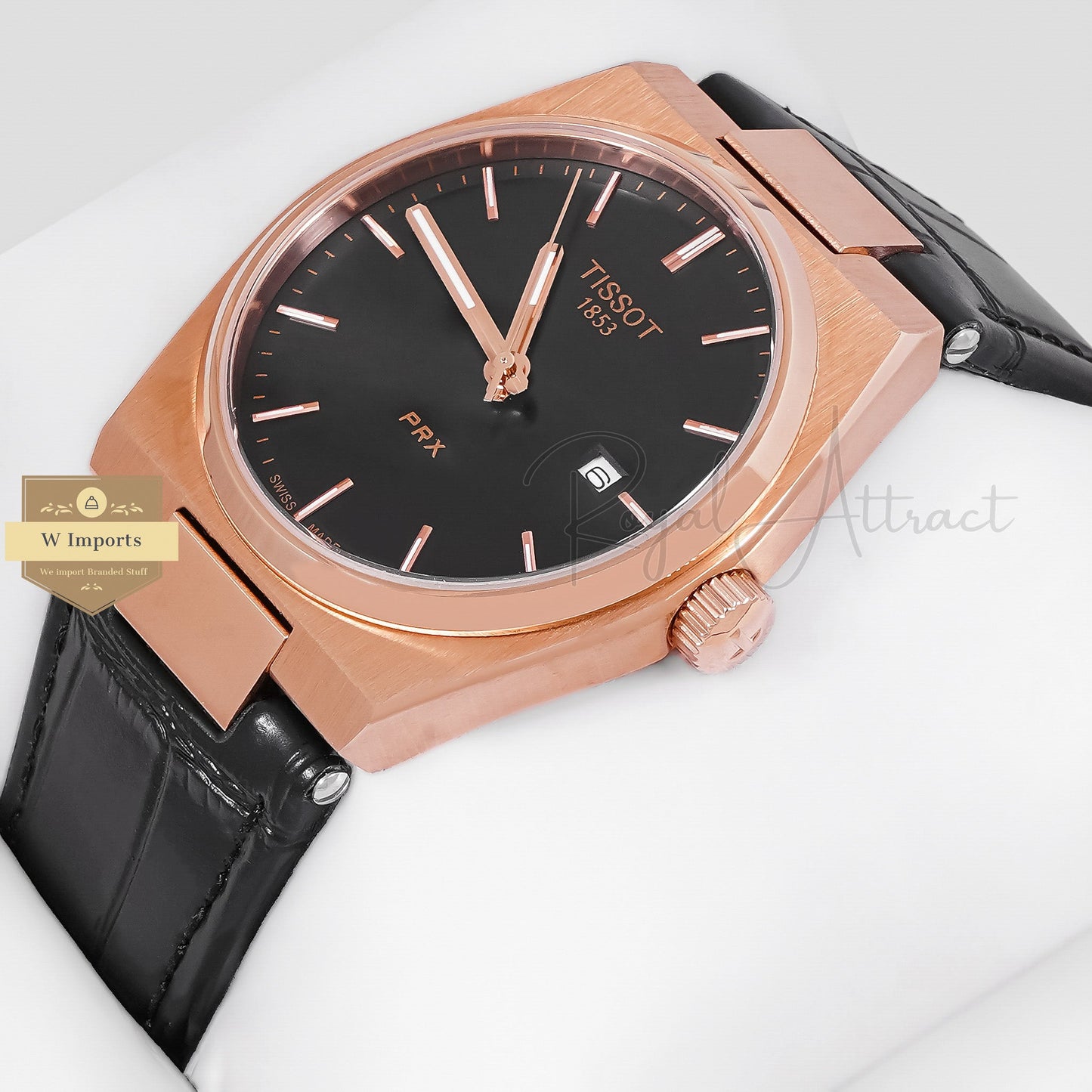 LATEST COLLECTION PRX ROSE GOLD CASE WITH BLACK DIAL & LEATHER STRAP