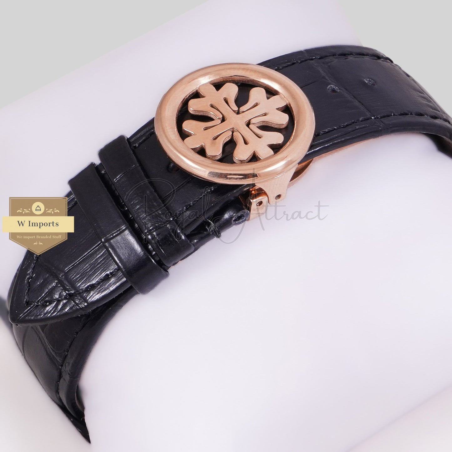 LATEST COLLECTION CHRONOGRAPH ROSE GOLD CASE WITH BLACK DIAL & LEATHER STRAP