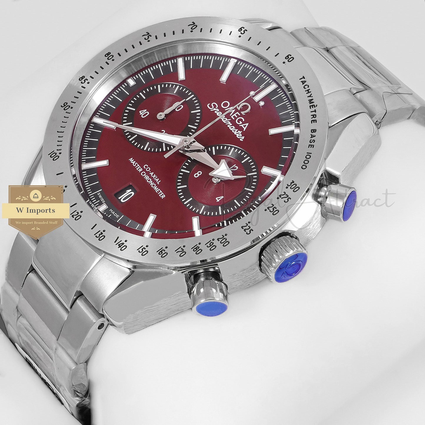 LATEST COLLECTION CHRONOGRAPH SILVER WITH MAROON DIAL CHAIN WATCH