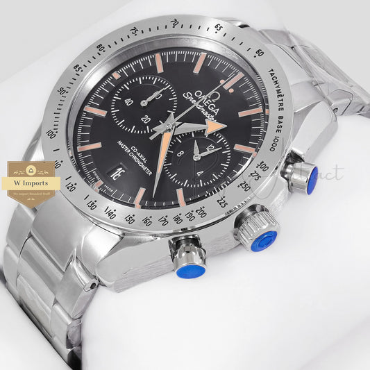 LATEST COLLECTION CHRONOGRAPH SILVER WITH BLACK DIAL CHAIN WATCH