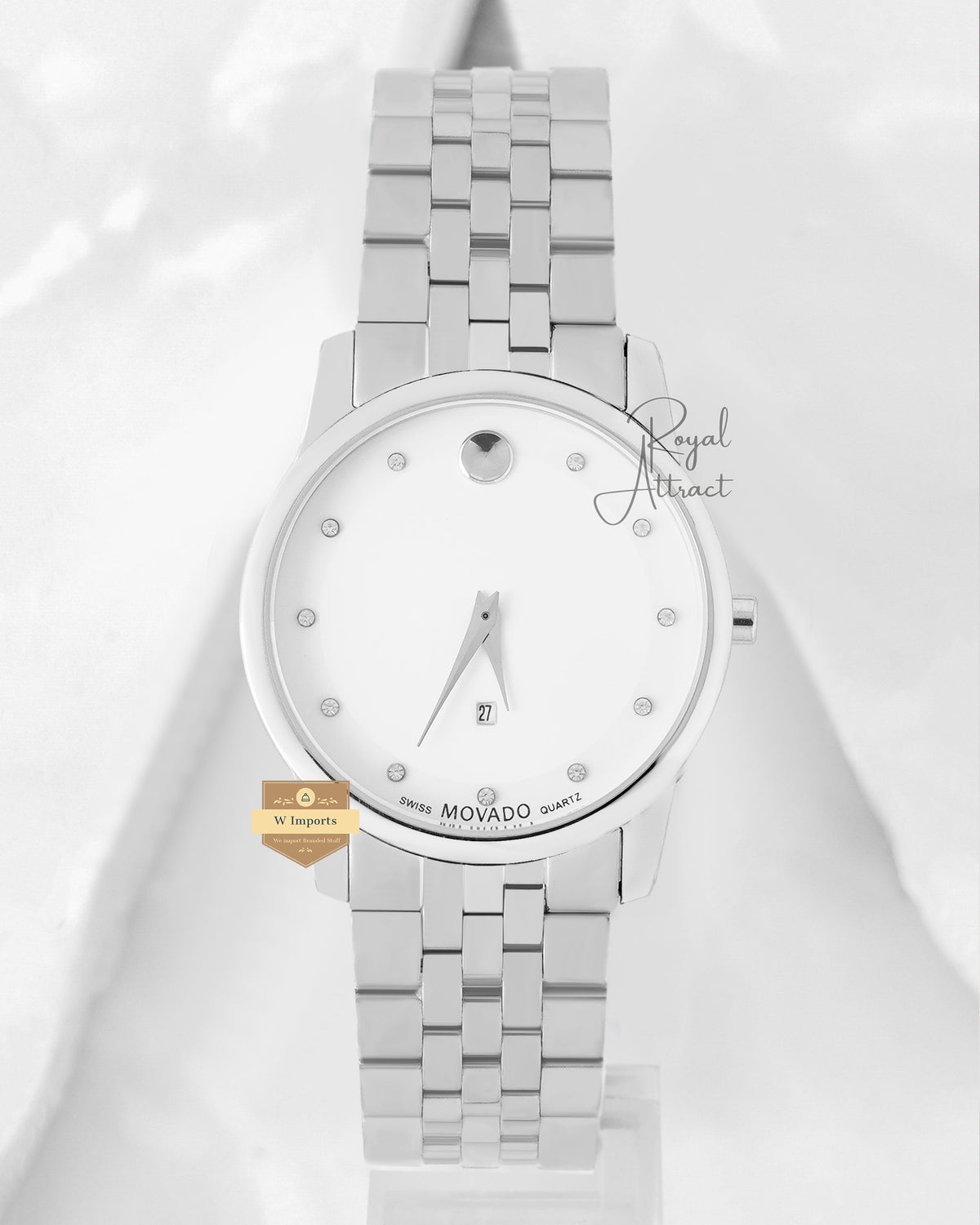 Latest Collection Silver With White Dial & Stone Figure (Date)