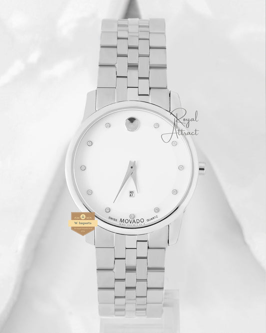 Latest Collection Silver With White Dial & Stone Figure (Date)