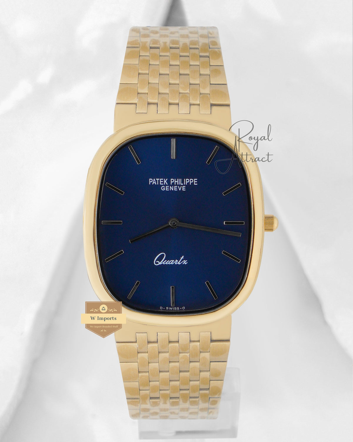 Latest Collection Square Yellow Gold With Blue Dial Chain Watch