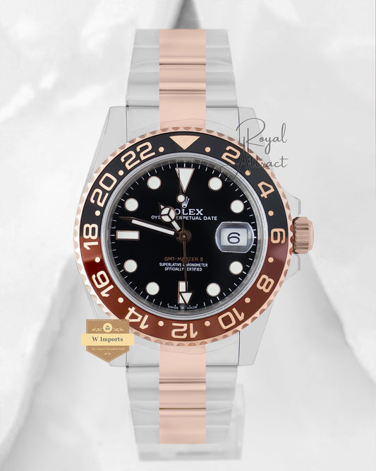 Premium Collection Gmt Two Tone Rose Gold With Black Dial Automatic Watch Clean Made