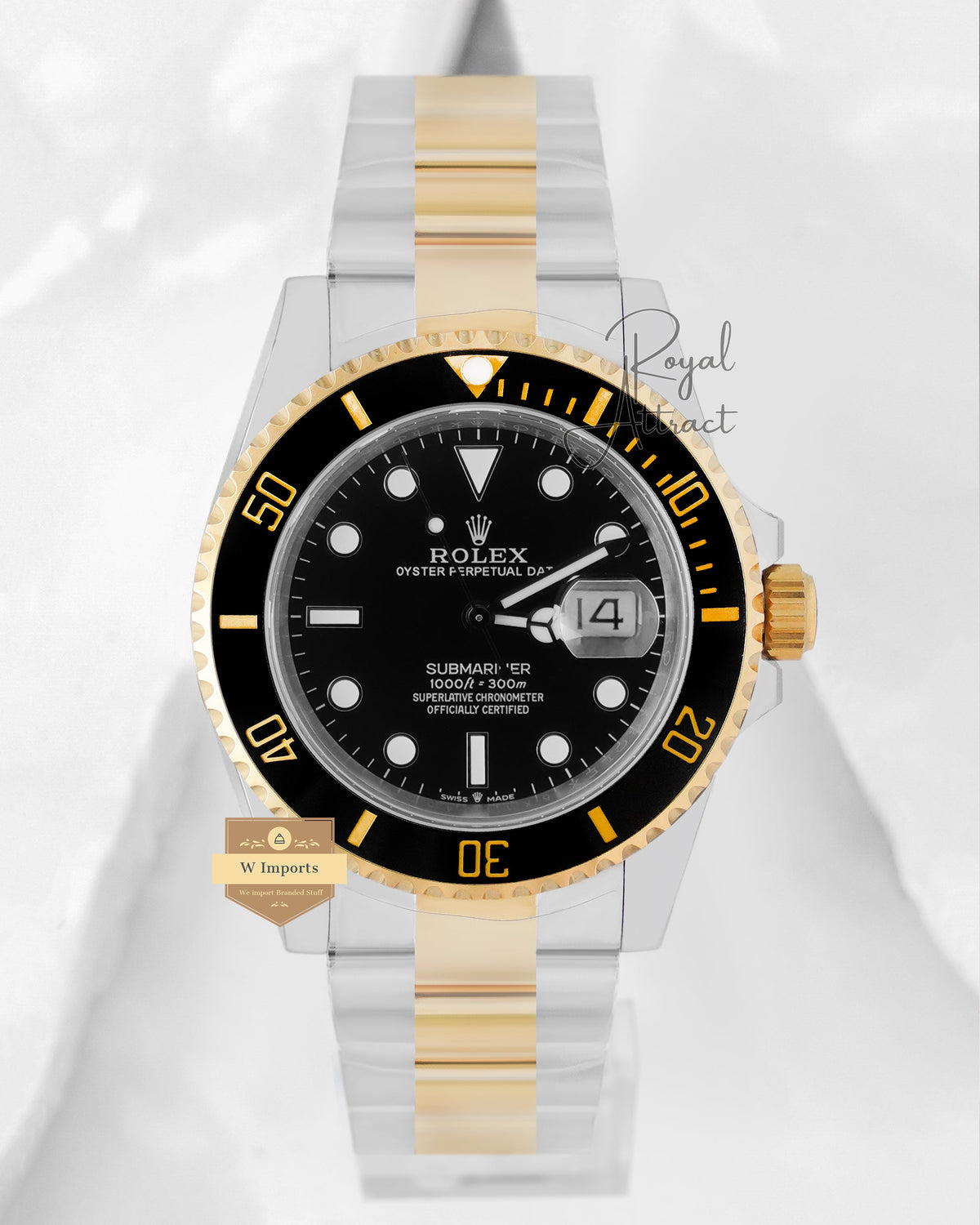 Premium Collection Two Tone Yellow Gold With Black Dial Clean Made Automatic Watch