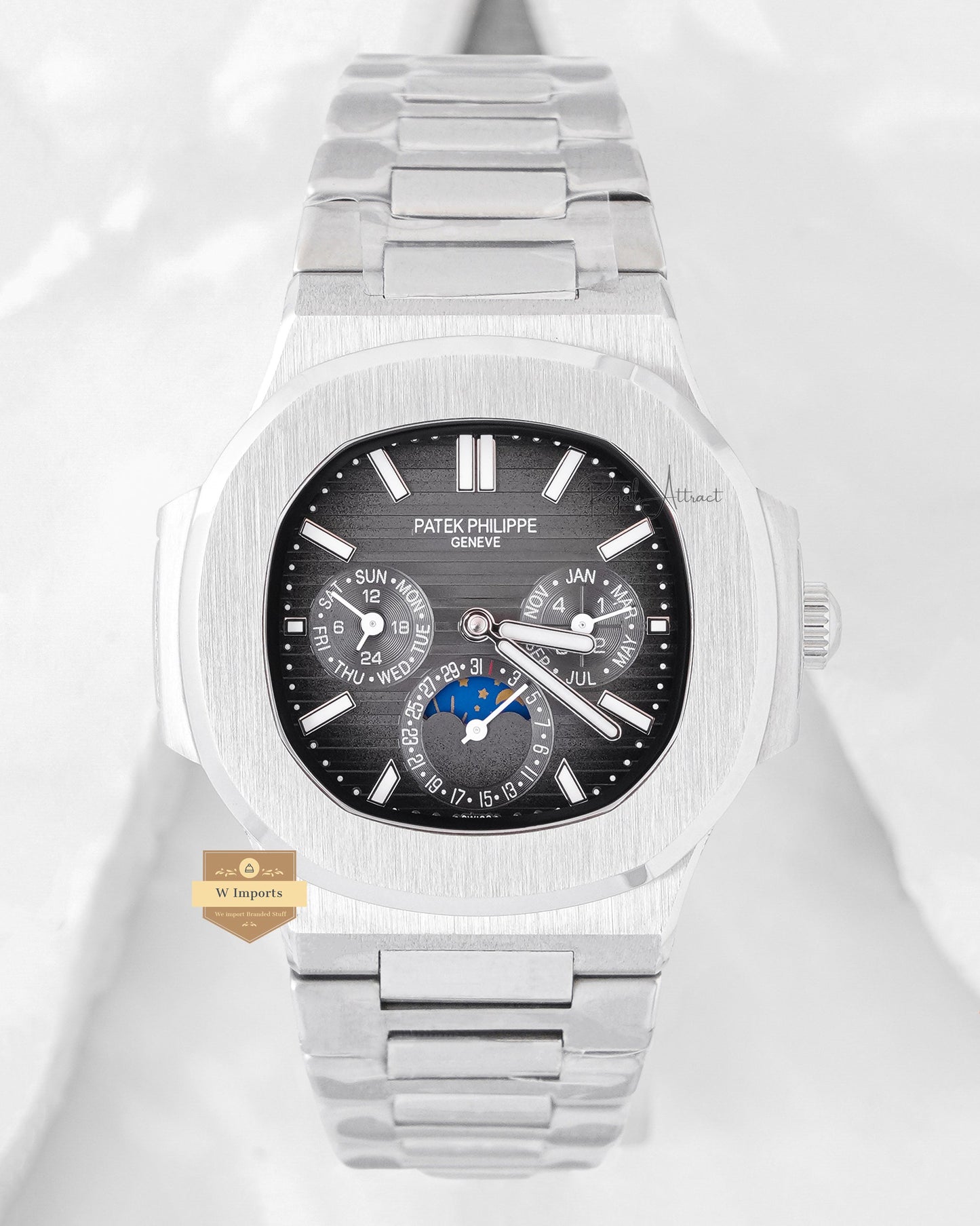 Latest Collection Moon Phase Silver With Gray Dial Automatic Watch