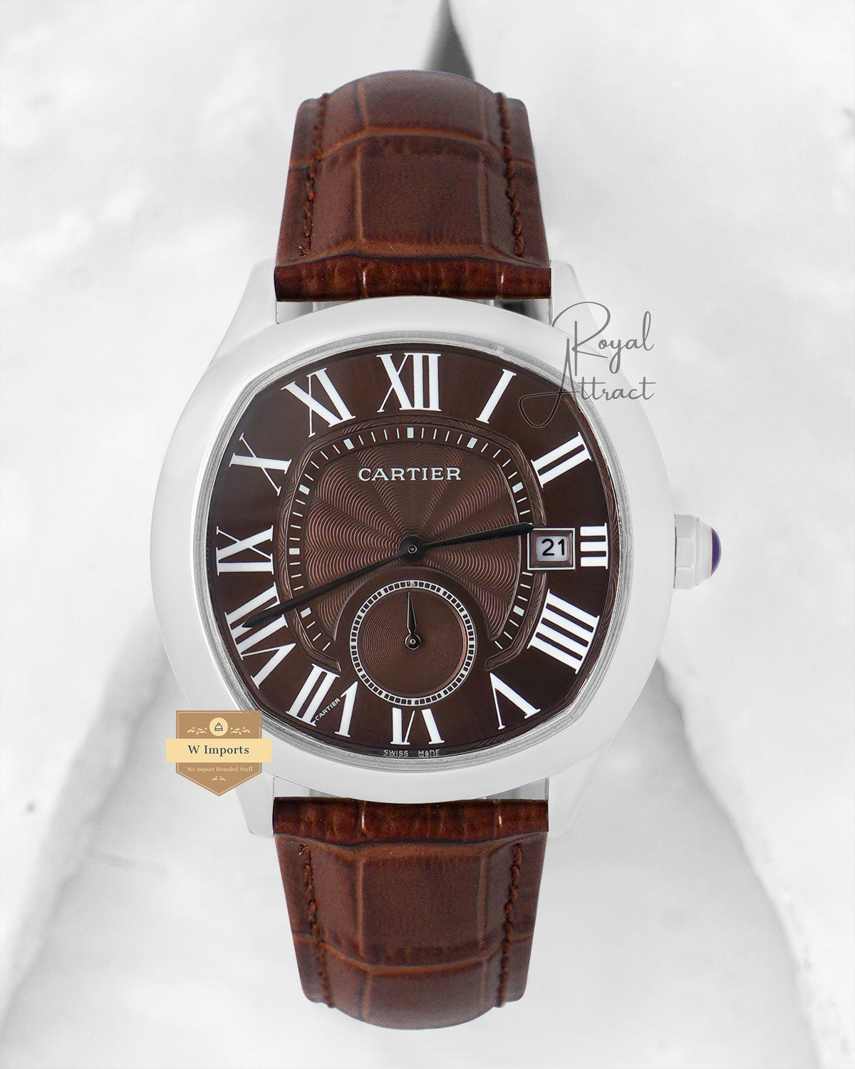 Latest Collection Down Second Silver Case With Brown Dial & Leather Strap