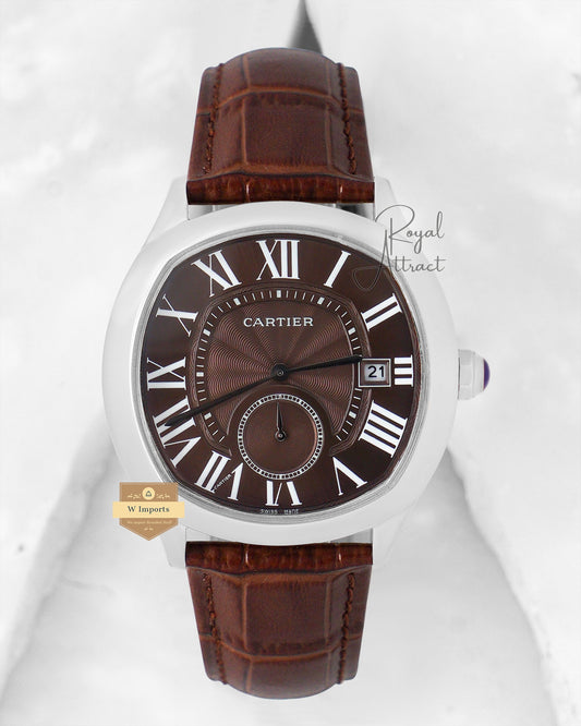 Latest Collection Down Second Silver Case With Brown Dial & Leather Strap