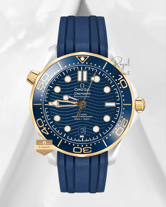 Latest Collection Two Tone Case With Blue Dial & Rubber Strap For Men