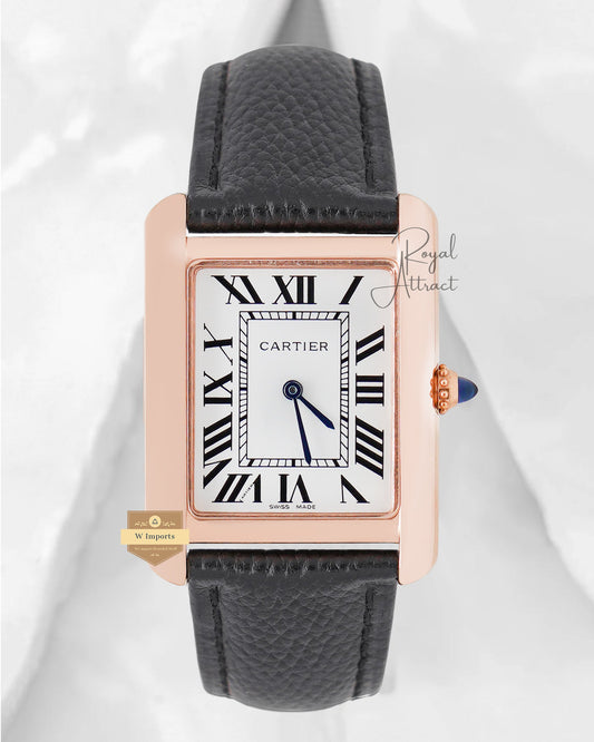 Latest Collection Rose Gold Case With White Dial & Black Leather Strap Watch