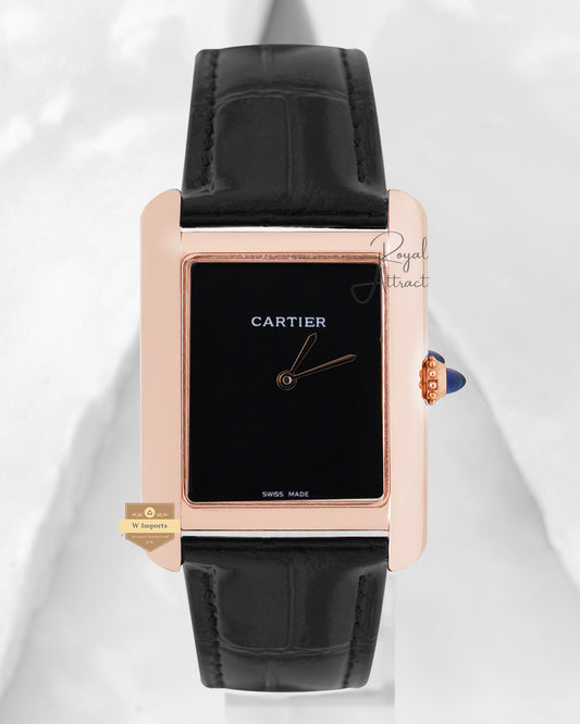 Latest Collection Rose Gold Case With Black Dial & Leather Strap Watch