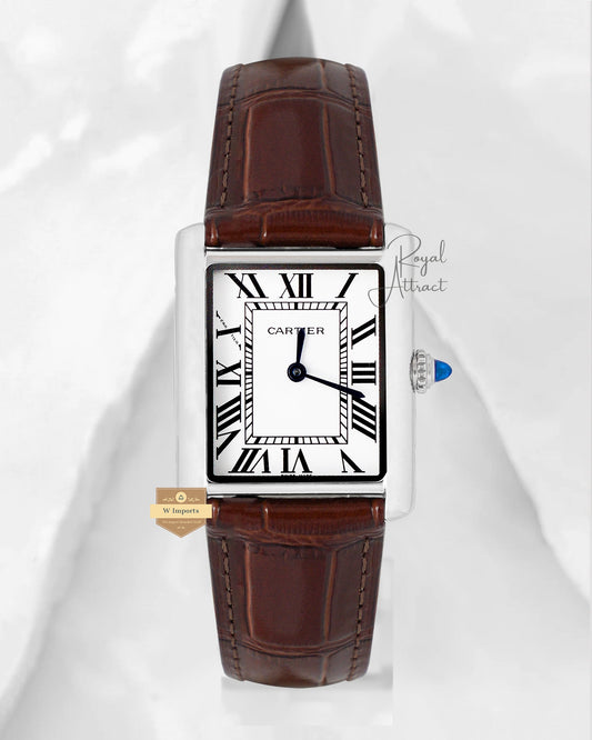 Latest Premium Collection 33mm Silver Case With White Dial & Leather Strap Watch