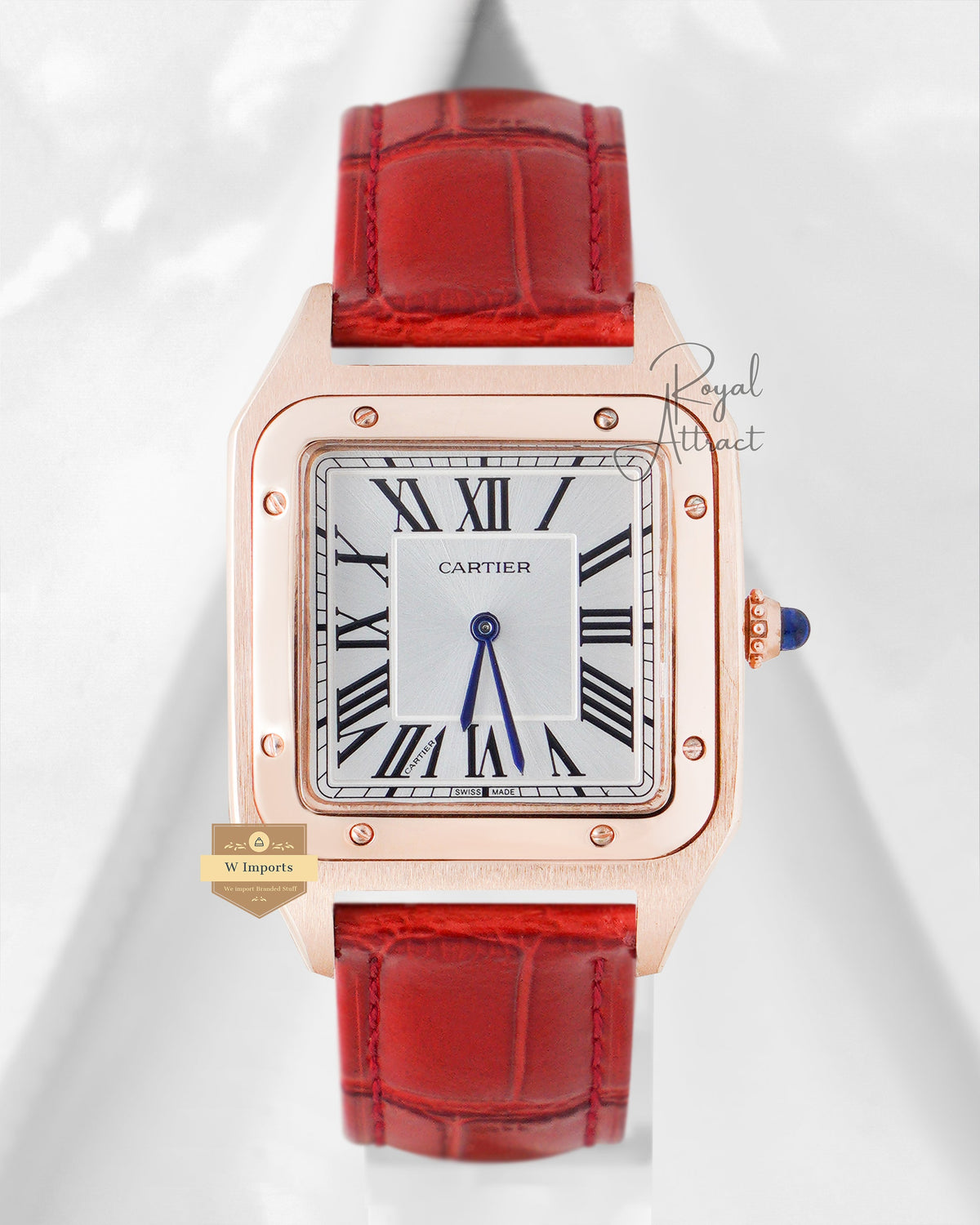 Latest Collection Rose Gold Case With Silver Dial & Red Leather Strap