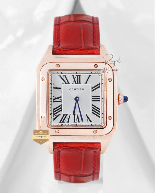 Latest Collection Rose Gold Case With Silver Dial & Red Leather Strap