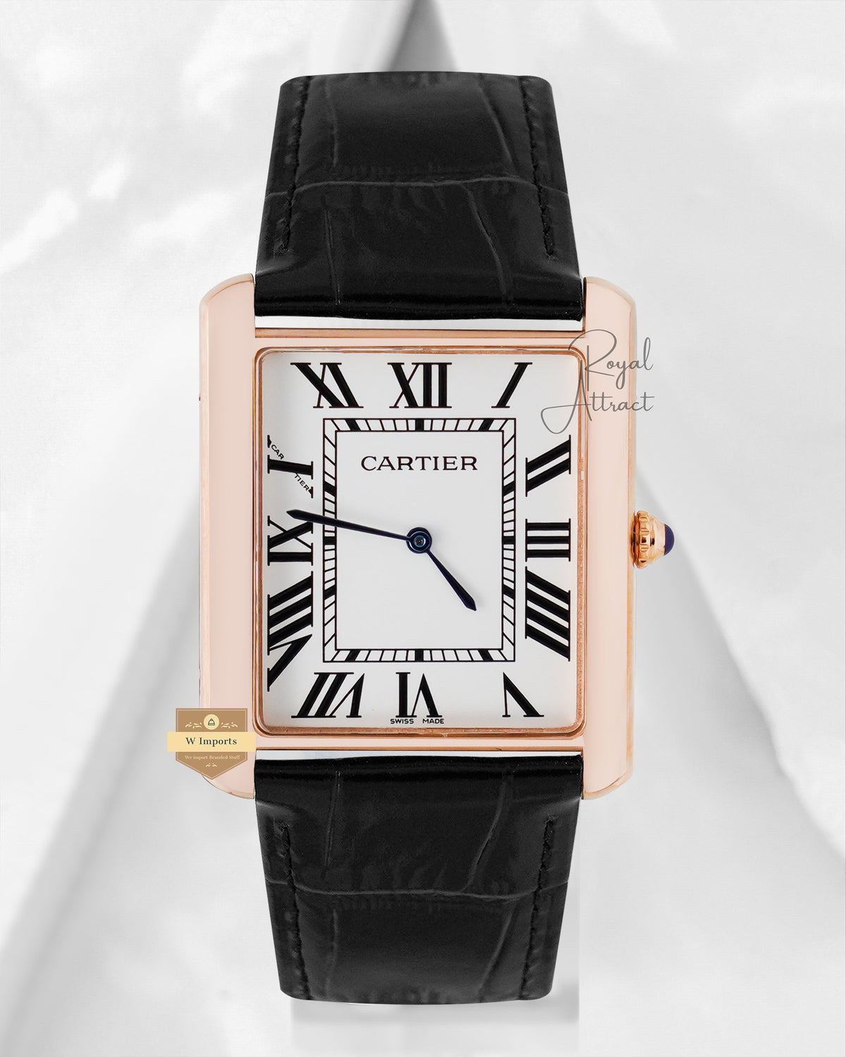 Latest Collection Rose Gold Case With White Dial & Black Crocodile Leather Strap Watch XL