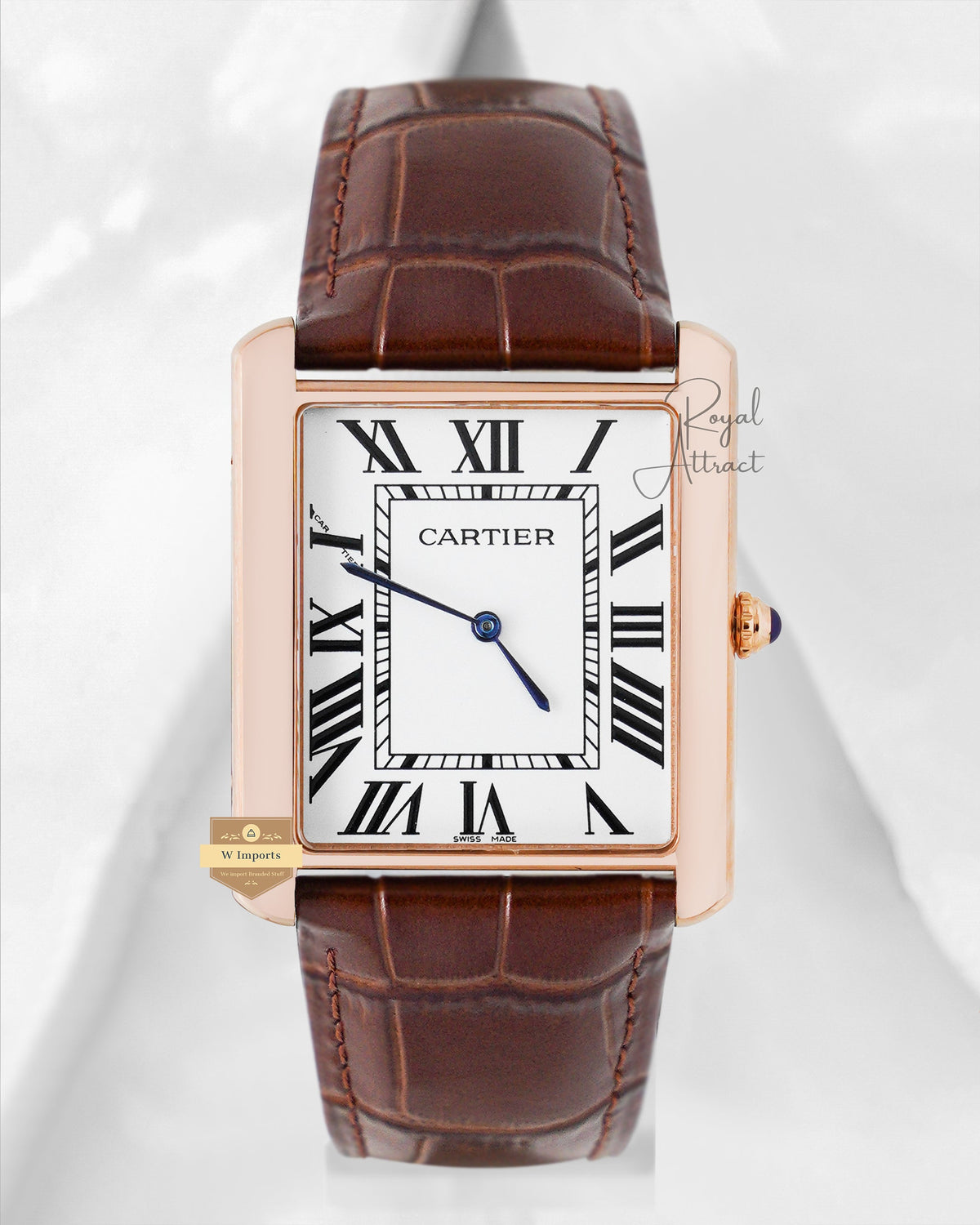 Latest Collection Rose Gold Case With White Dial & Brown Leather Strap Watch XL
