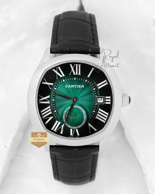 Latest Collection Down Second Silver Case With Smoky Green Dial & Leather Strap