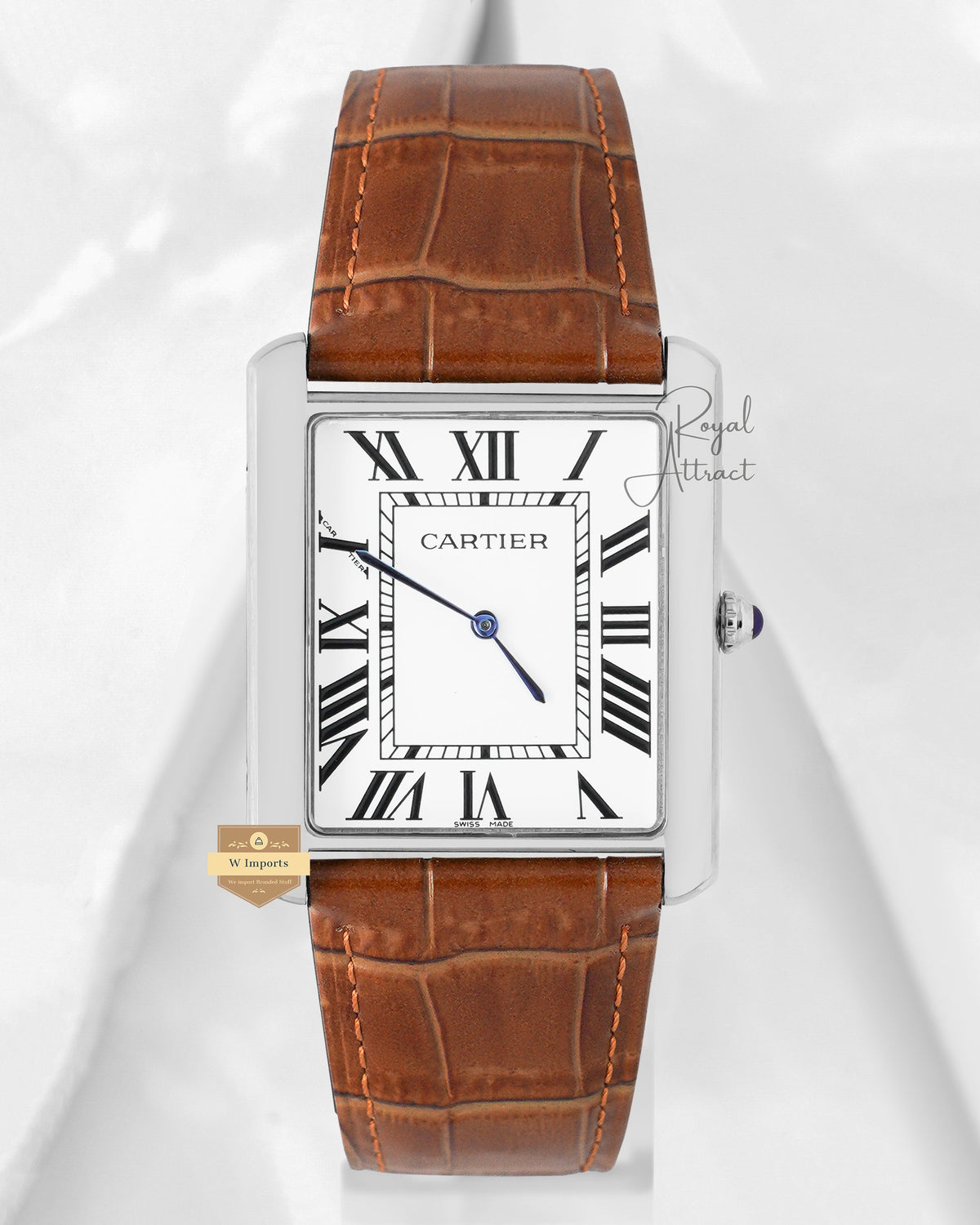 Latest Collection Silver Case With White Dial & Camel Brown Strap Watch XL