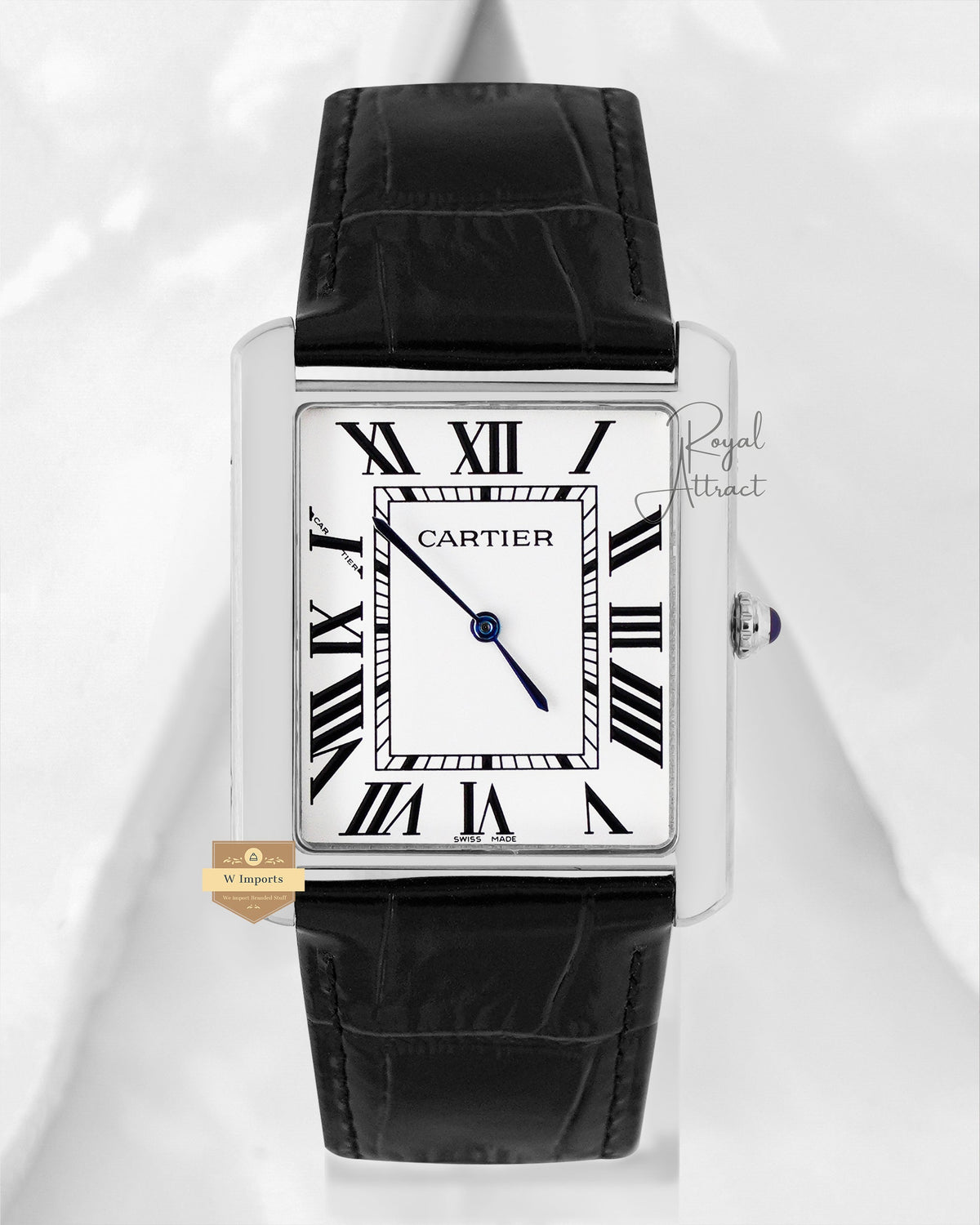 Latest Collection Silver Case With White Dial & Black Crocodile Leather Strap Watch XL