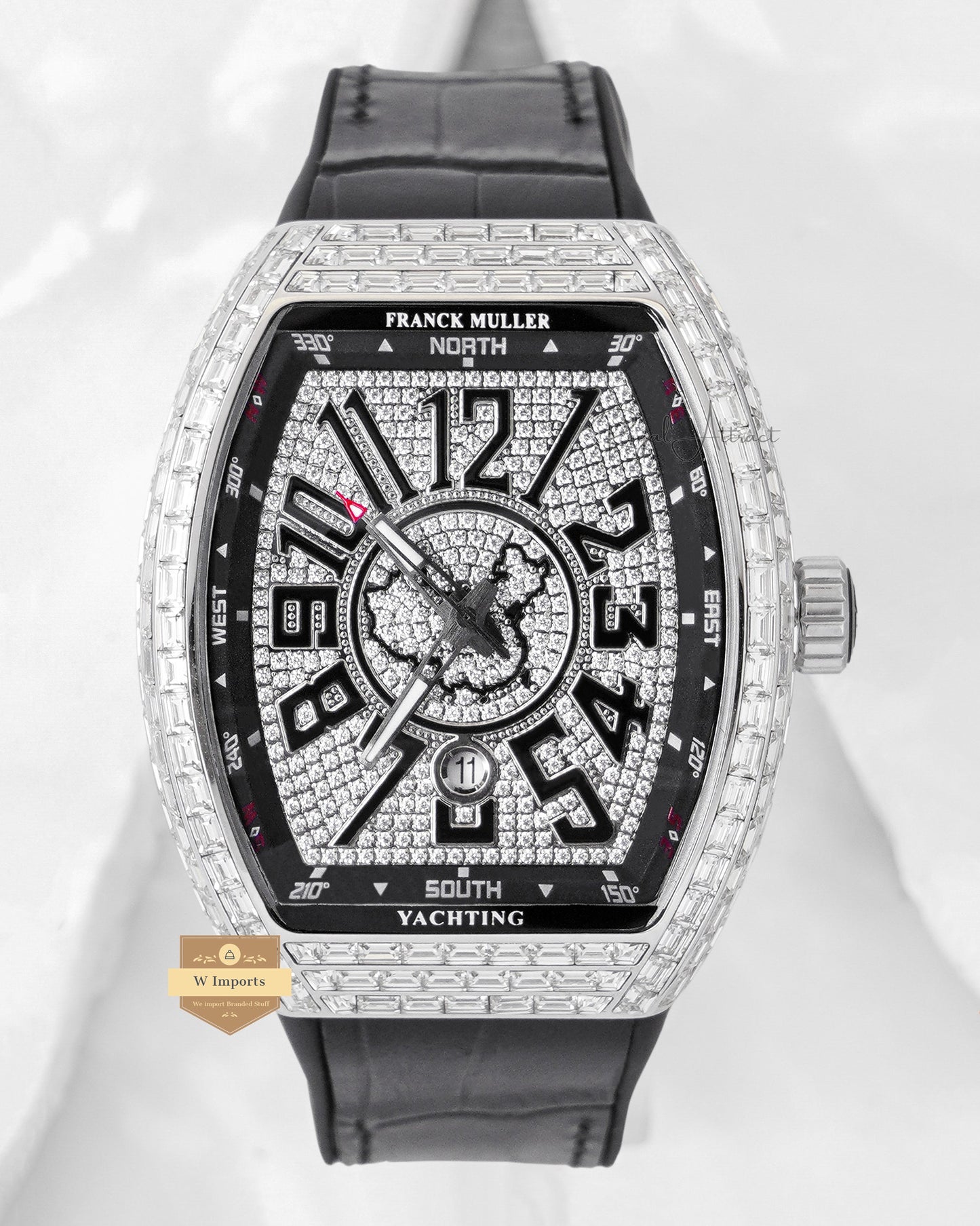 Latest Collection Silver Stone Case With White Dial And Black Leather Strap