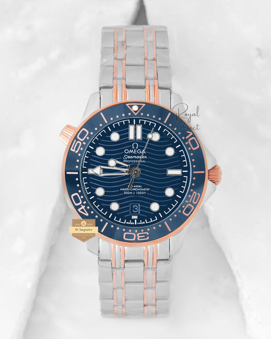 Latest Collection Master Grade Two Tone Rose Gold With Blue Dial Chain Watch