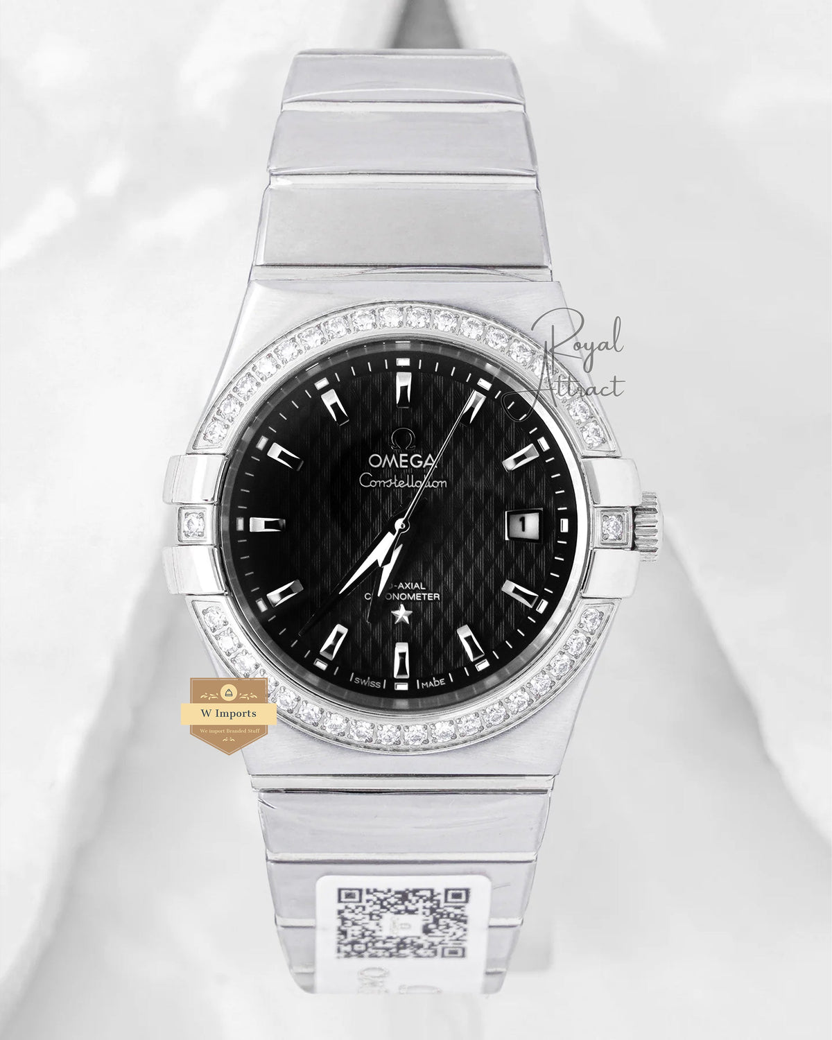 Latest Collection Silver With Black Texture Dial Stone Bezel Chain Watch