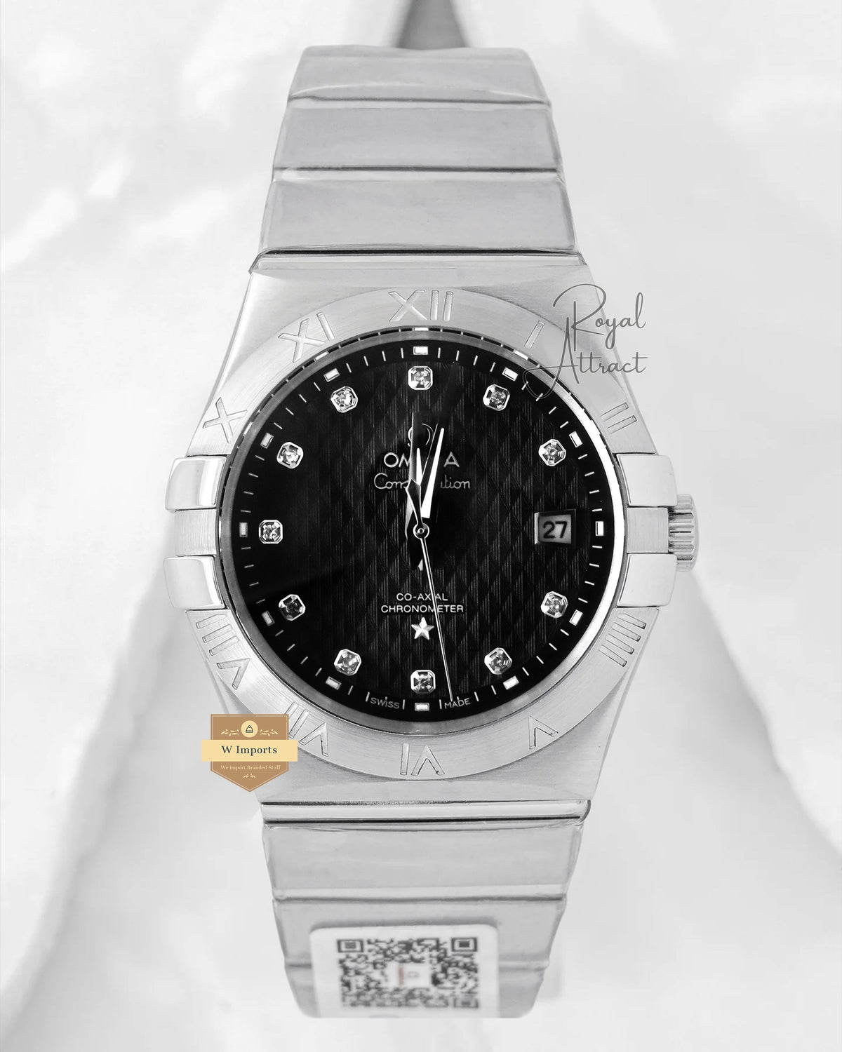 Latest Collection Silver Stainless Steel With Black Texture Dial Stone Index