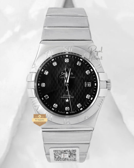 Latest Collection Silver Stainless Steel With Black Texture Dial Stone Index