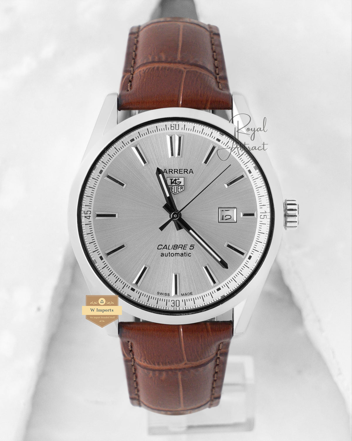 Latest Collection All Silver Case With Dial Brown Leather Strap Automatic Watch