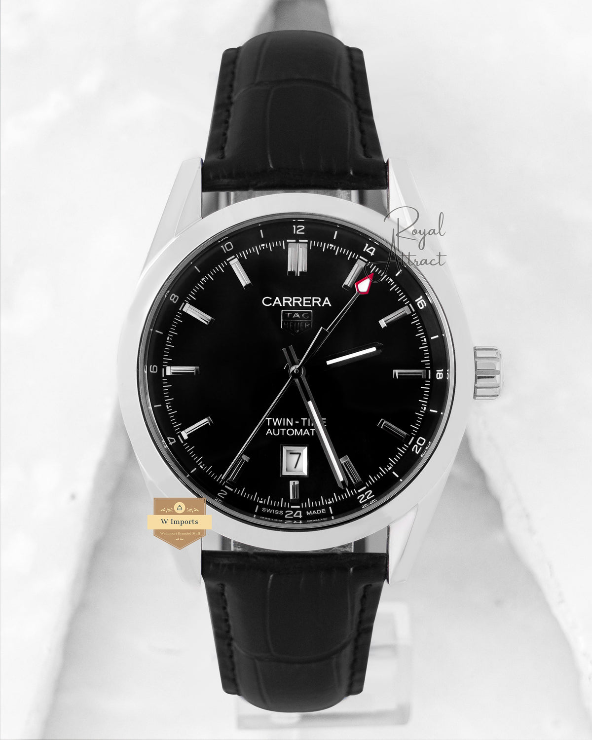 Latest Collection Silver Case With Black Dial Leather Strap Automatic Watch For Men