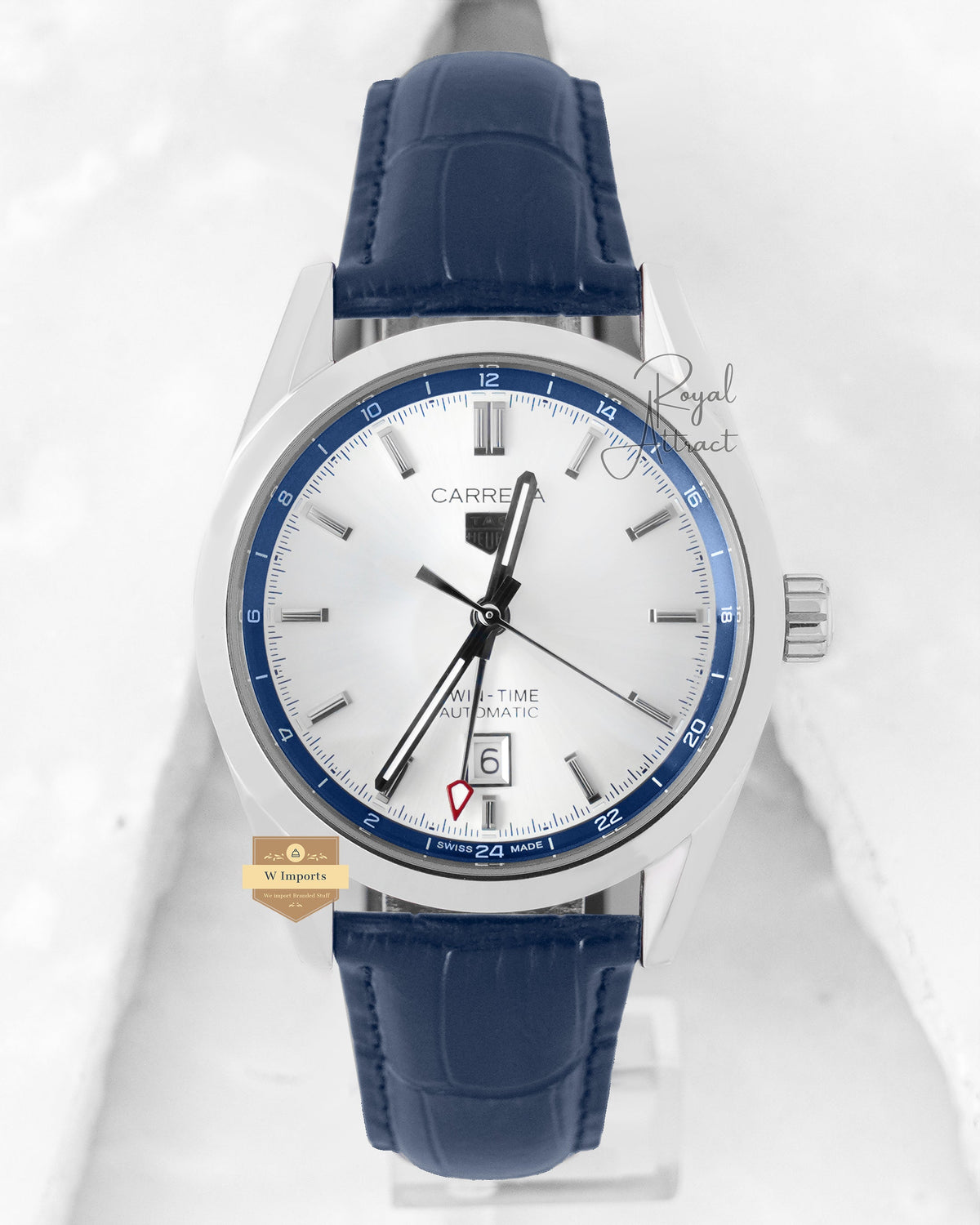 Latest Collection Blue Ribbon All Silver Case With Dial Blue Leather Strap Automatic Watch