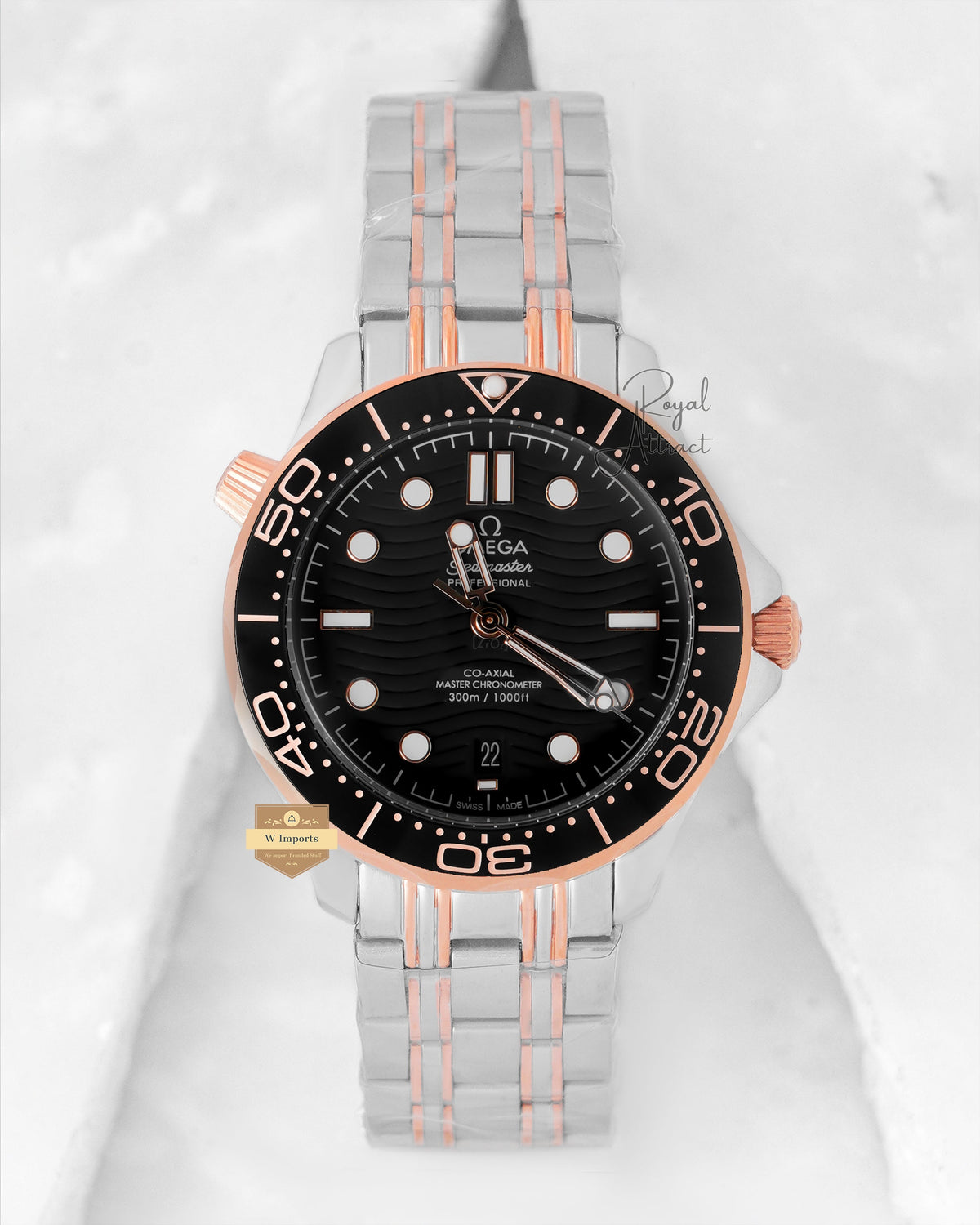 Latest Collection Two Tone Rose Gold With Black Dial Chain Watch