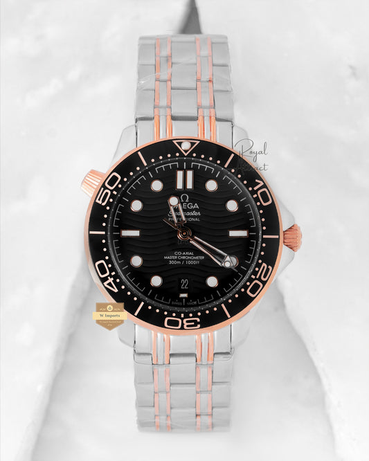 Latest Collection Two Tone Rose Gold With Black Dial Chain Watch