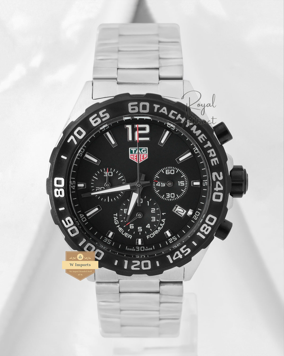 Latest Collection Chronograph Silver With Black Dial And Bezel Chain Watch