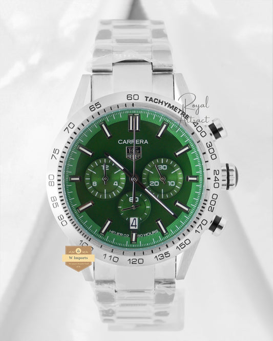 Latest Calibre Collection 02 Chronograph Silver With Olive Green Dial Chain Watch