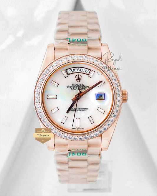 New Collection 40mm Rose Gold With Mother Of Pearl Dial Stone Index V3 Made