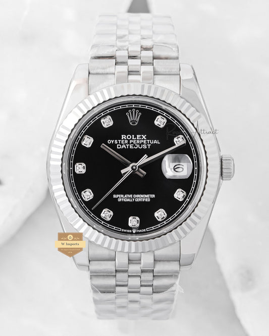 Latest Collection 41 Silver With Black Dial & Fluted Bezel Automatic Watch YN Factory