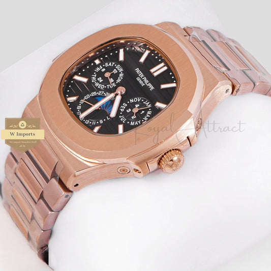 LATEST COLLECTION MOON PHASE CHRONOGRAPH ROSE GOLD CASE WITH BLACK DIAL AUTOMATIC WATCH