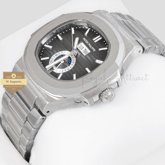 LATEST COLLECTION MOON PHASE SILVER WITH CHARCOAL GRAY DIAL AUTOMATIC WATCH