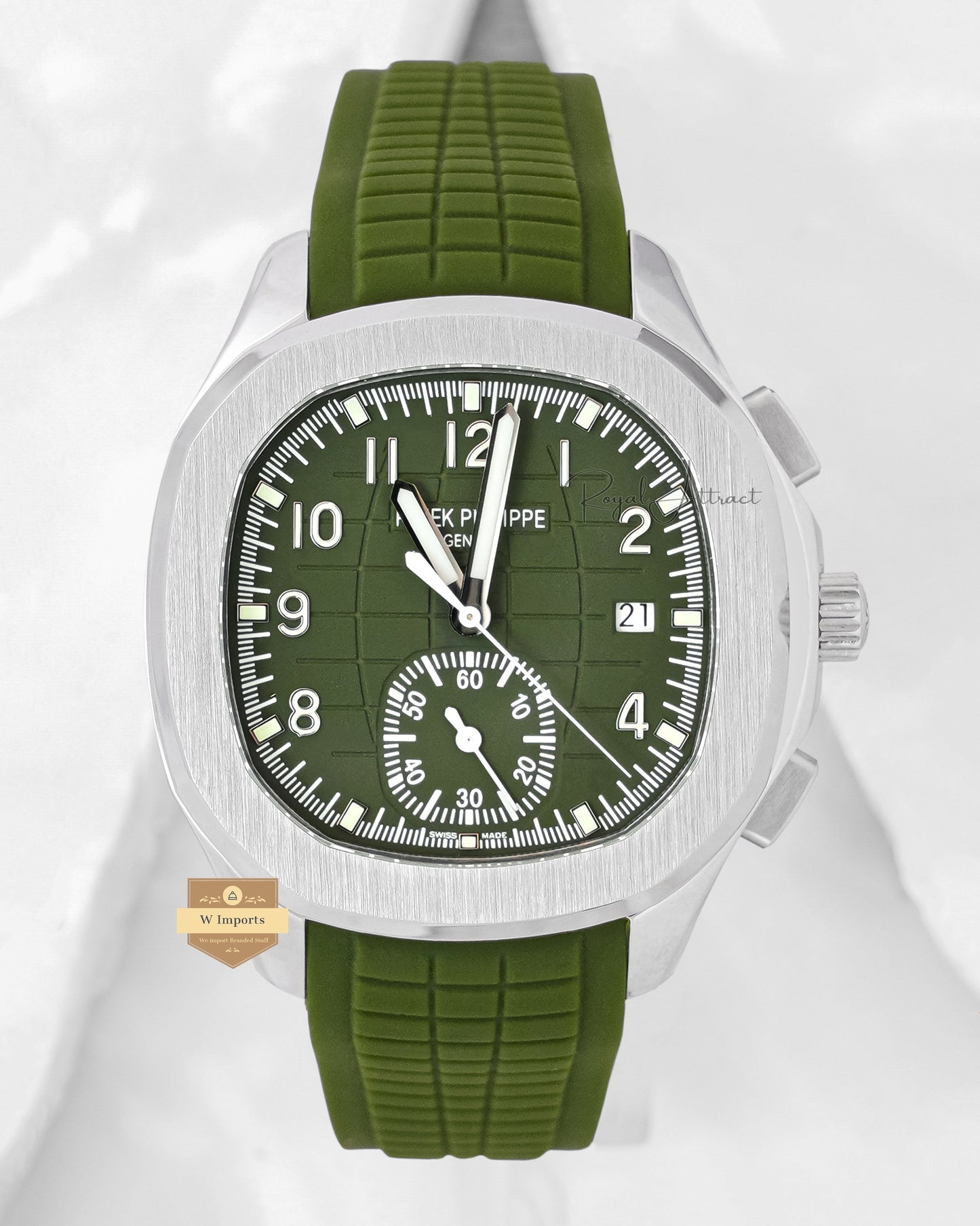 Latest Collection Silver Case With Green Dial And Strap Automatic Watch