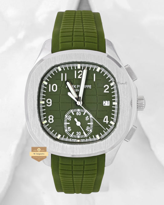 Latest Collection Silver Case With Green Dial And Strap Automatic Watch