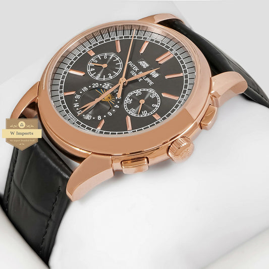 LATEST COLLECTION CHRONOGRAPH ROSE GOLD CASE WITH GREY DIAL & LEATHER STRAP
