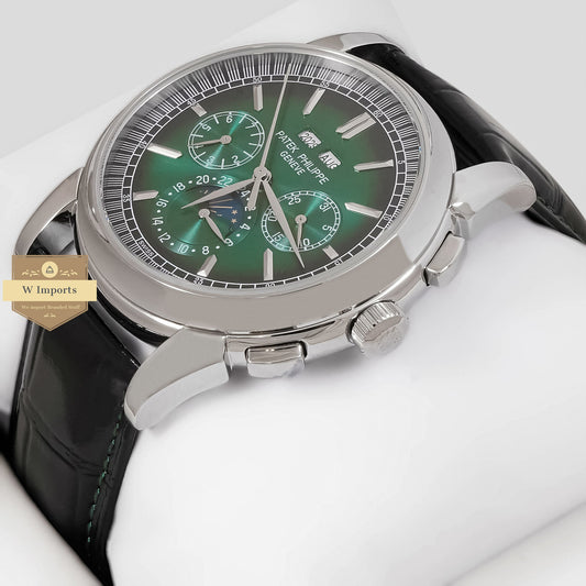 LATEST COLLECTION CHRONOGRAPH SILVER CASE WITH SEA GREEN DIAL & BLACK LEATHER STRAP