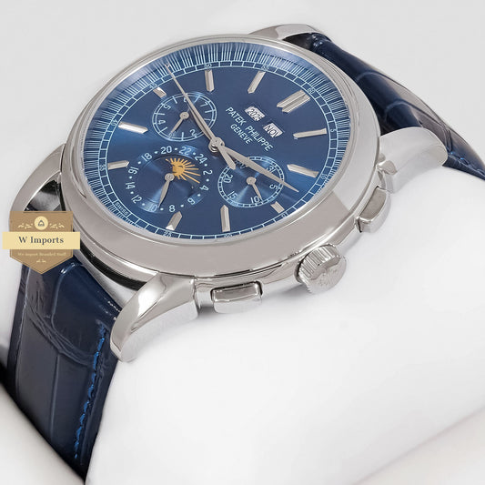 LATEST COLLECTION CHRONOGRAPH SILVER CASE WITH BLUE DIAL & LEATHER STRAP
