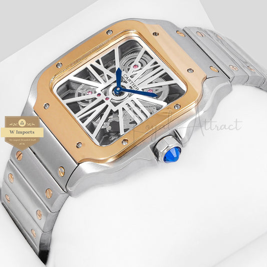 LATEST COLLECTION TWO TONE GOLD WITH WHITE SKELETON DIAL AUTOMATIC WATCH