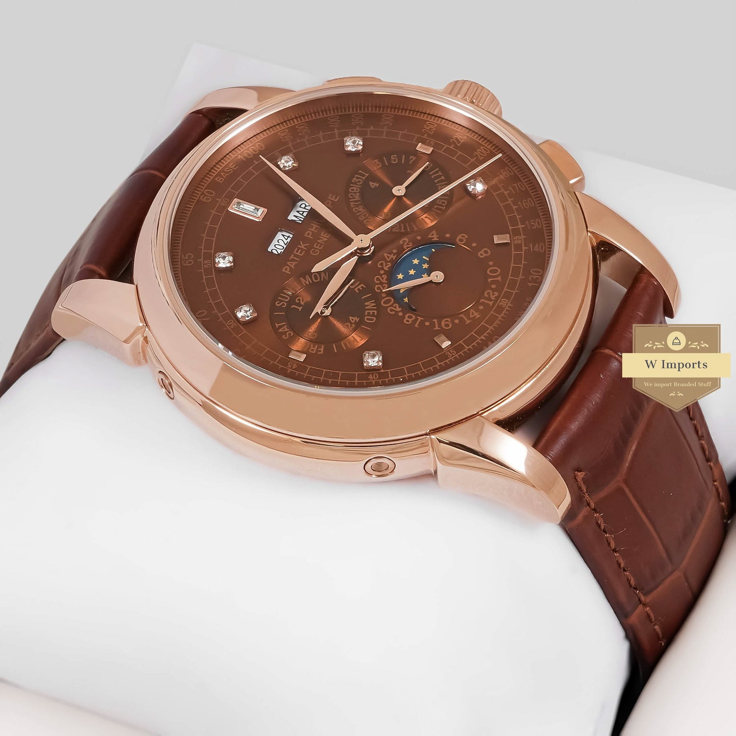 LATEST COLLECTION CHRONOGRAPH ROSE GOLD CASE WITH BROWN DIAL & LEATHER STRAP