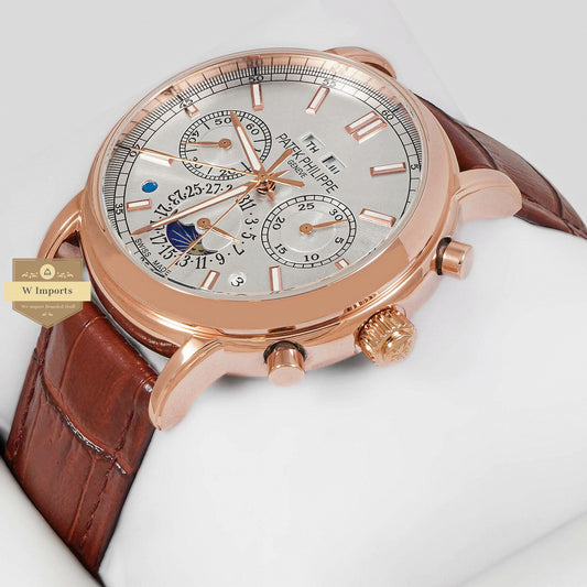 LATEST COLLECTION CHRONOGRAPH ROSE GOLD CASE WITH SILVER DIAL & LEATHER STRAP