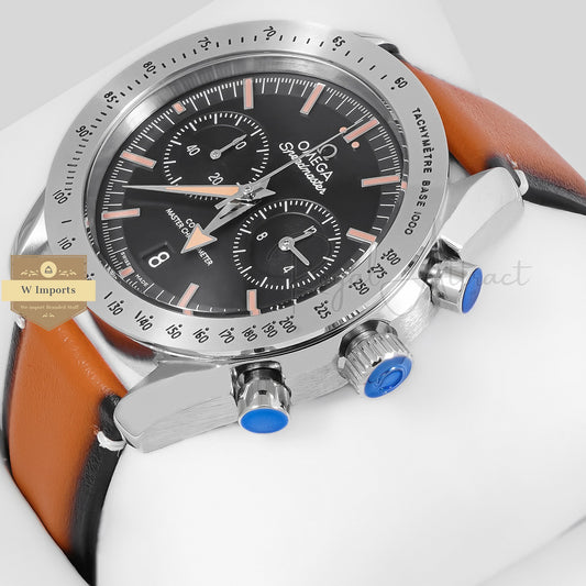 LATEST COLLECTION CHRONOGRAPH SILVER CASE WITH BLACK DIAL AND LEATHER STRAP WATCH