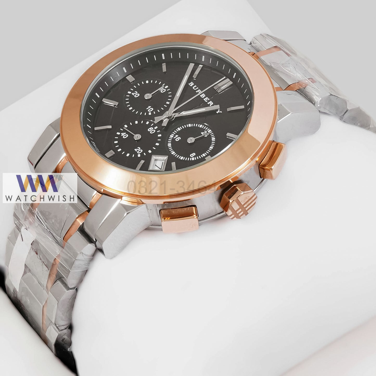 LATEST COLLECTION CHRONOGRAPH TWO TONE ROSE GOLD WITH BLACK DIAL LADIES WATCH
